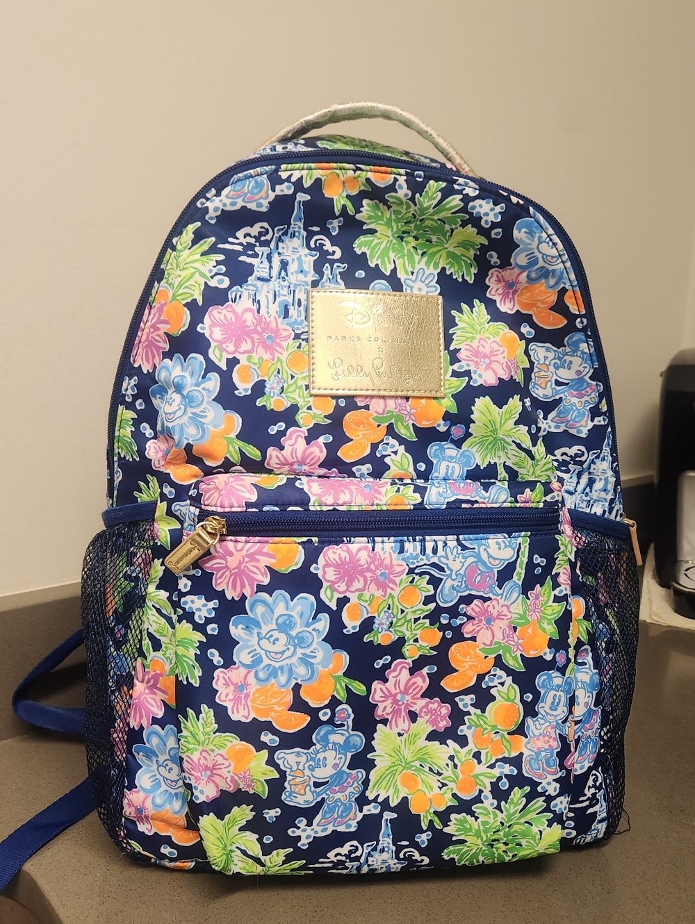 Lily Navy Floral Disney Mini Backpack with Gold Plaque